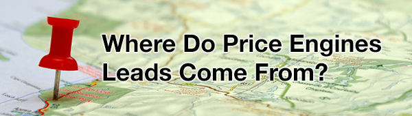 a map image, with the words: WHERE DO PRICE ENGINES LEADS COME FROM?