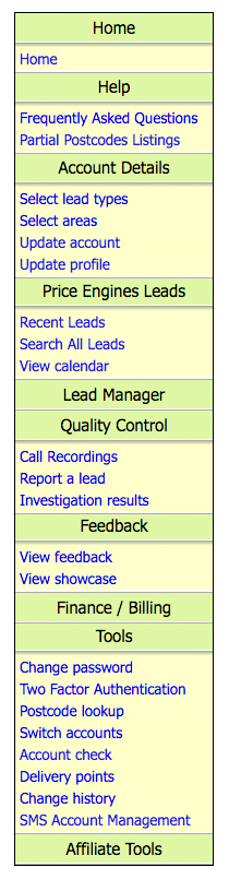 an image of the navigation toolbar on your online portal when you sign up for leads.